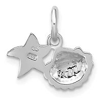 Sterling Silver Rhodium-plated Gold-tone Polished Starfish and Shell Pendant