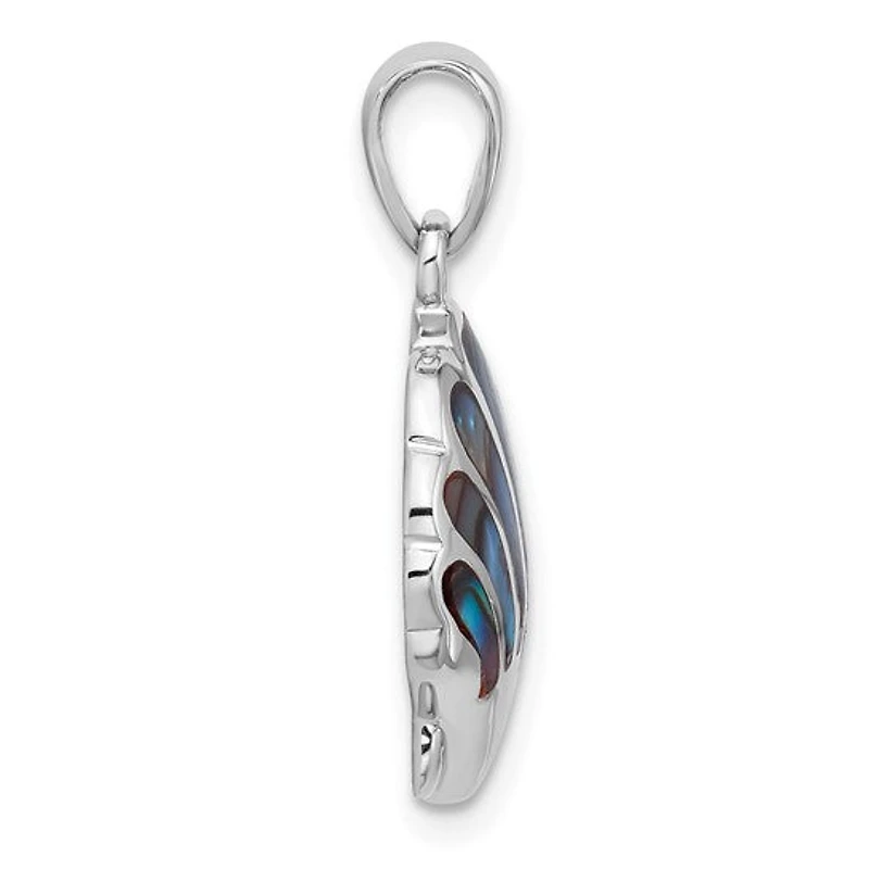 Sterling Silver Rhodium-plated Polished Abalone Shell Pendant
