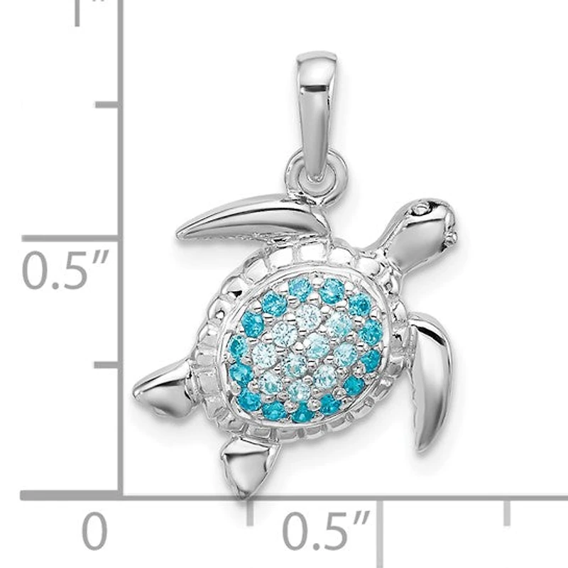 Sterling Silver Rhodium-plated Polished CZ Turtle Pendant