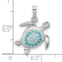 Sterling Silver Rhodium-plated Polished CZ Turtle Pendant