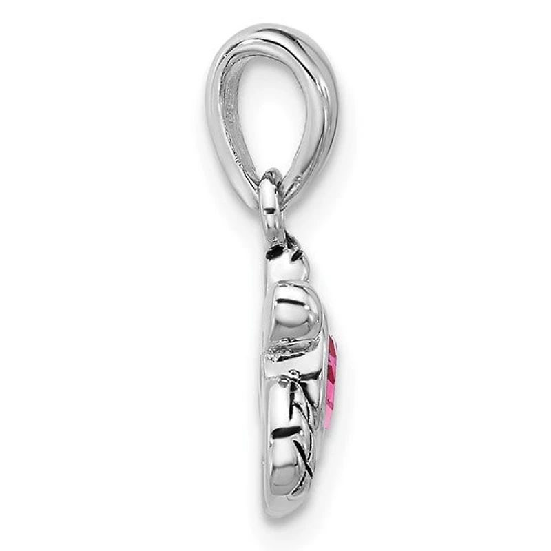 Sterling Silver Rhodium-plated Polished and Antiqued Crystal October Birthstone Turtle Pendant