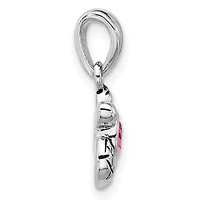 Sterling Silver Rhodium-plated Polished and Antiqued Crystal October Birthstone Turtle Pendant