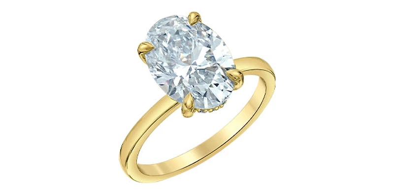 14K Yellow Gold 3.09Cttw Lab Grown Oval Cut Diamond Engagement Ring With Hidden Halo - / White