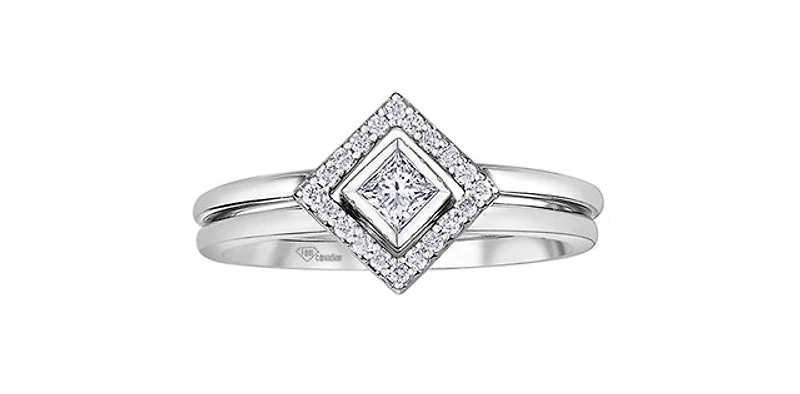 10K White Gold 0.16cttw Princess Cut Canadian Diamond Ring