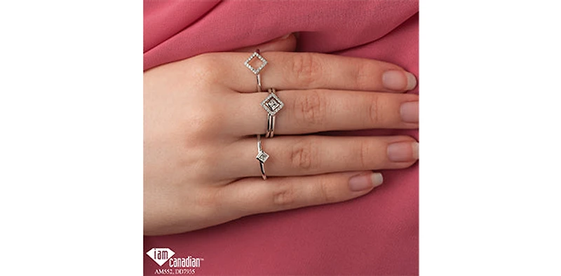 10K White Gold 0.16cttw Princess Cut Canadian Diamond Ring