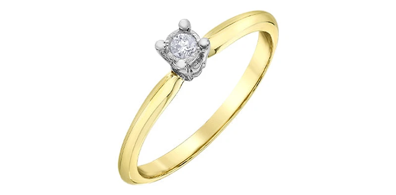 10K Yellow Gold 0.05Cttw Round Cut Illusion Set Diamond Engagement Ring - / White