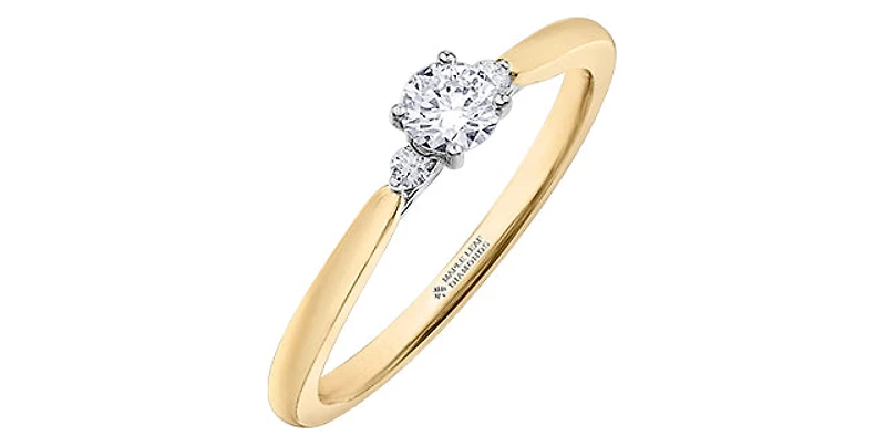 14K Yellow Gold 0.25cttw Round Brilliant Cut Canadian Diamond 3 Stone Engagement Ring