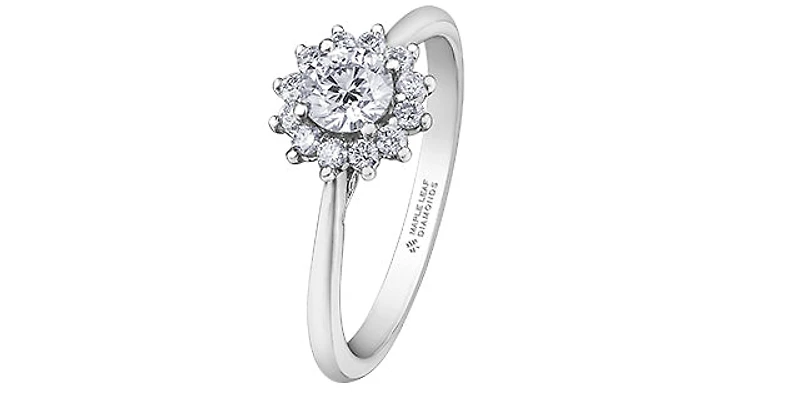 18K White Gold and Palladium 0.58cttw Canadian Diamond Halo Engagement Ring