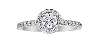 18K White Gold and Palladium 1.00cttw Canadian Diamond Halo Engagement Ring - 4.5