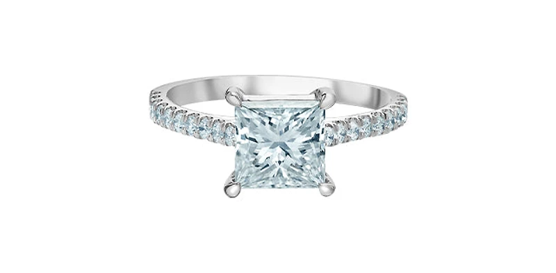 14K White Gold 2.33Cttw Lab Grown Princess Cut Diamond Engagement Ring - /