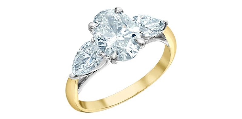 14K Yellow and White Gold 3.0Cttw Lab Grown Oval Cut Diamond Engagement Ring
