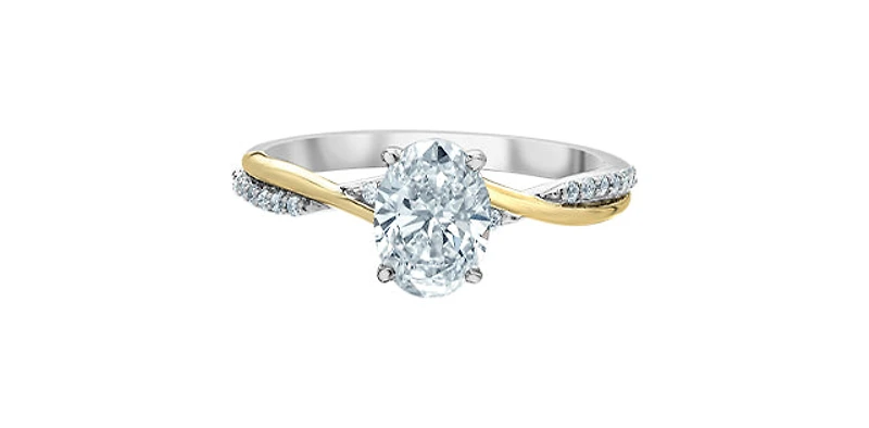14K Yellow and White Gold 1.10Cttw Lab Grown Oval Cut Diamond Engagement Ring