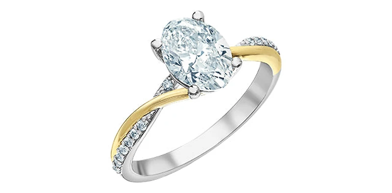 14K Yellow and White Gold 1.60Cttw Lab Grown Oval Cut Diamond Engagement Ring