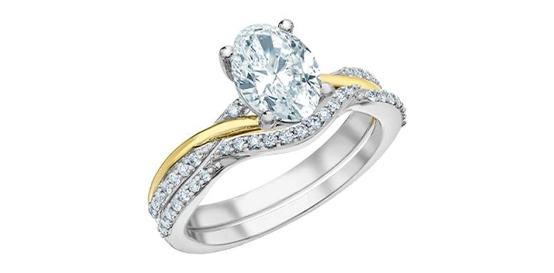 14K Yellow and White Gold 1.60Cttw Lab Grown Oval Cut Diamond Engagement Ring