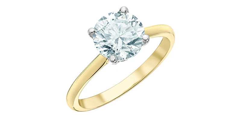 14K Yellow and White Gold 3.10 Cttw Lab Grown Round Cut Diamond Engagement Ring with Hidden Halo - /