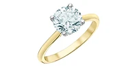 14K Yellow and White Gold 3.10 Cttw Lab Grown Round Cut Diamond Engagement Ring with Hidden Halo - /