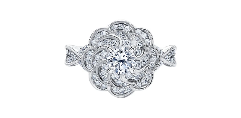 18K White Gold and Palladium 0.88cttw Canadian Diamond Halo Engagement Ring