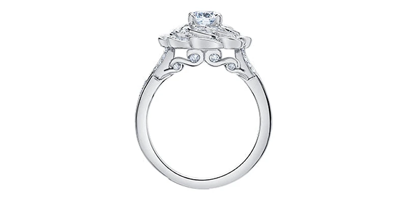 18K White Gold and Palladium 1.10cttw Canadian Diamond Halo Engagement Ring - 4.5