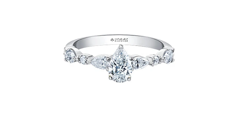18K White Gold 1.00cttw Pear Cut Canadian Diamond Engagement Ring, Size 6.5