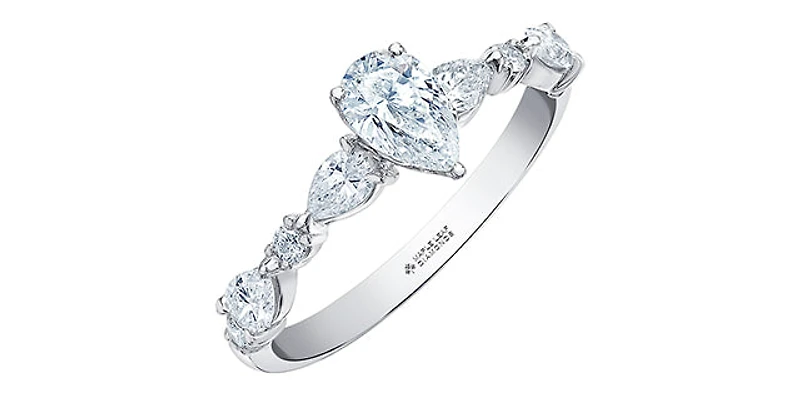 18K White Gold 1.20cttw Pear Cut Canadian Diamond Engagement Ring, Size 6.5