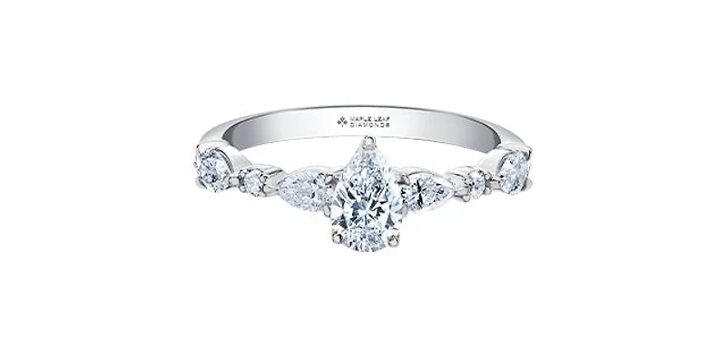 18K White Gold 1.20cttw Pear Cut Canadian Diamond Engagement Ring, Size 6.5