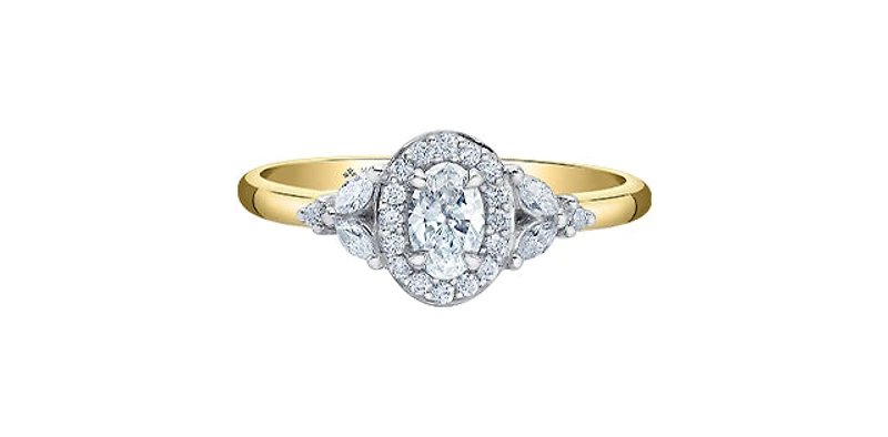 14K Yellow Gold 0.53cttw Oval, Marquise and Round Brilliant Cut Canadian Diamond Engagement Ring - 4.5