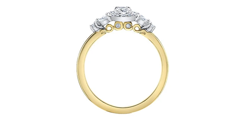14K Yellow Gold 0.53cttw Oval, Marquise and Round Brilliant Cut Canadian Diamond Engagement Ring - 4.5