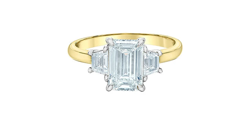 14K Yellow and White Gold 2.45Cttw Lab Grown Emerald Cut Diamond Engagement Ring