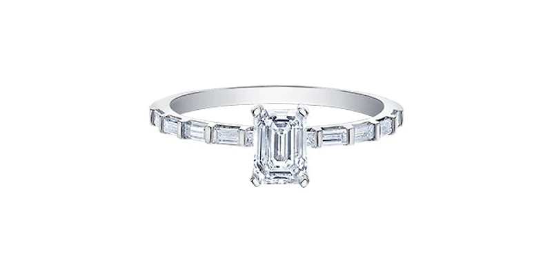 14K White Gold 0.95cttw Canadian Diamond Emerald Cut Engagement Ring - 4.5