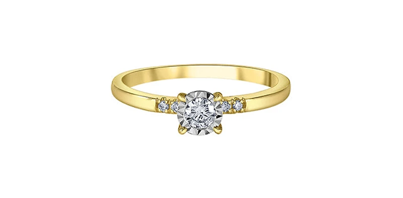 10K Yellow Gold 0.20 cttw Illusion Set Diamond Ring - 4
