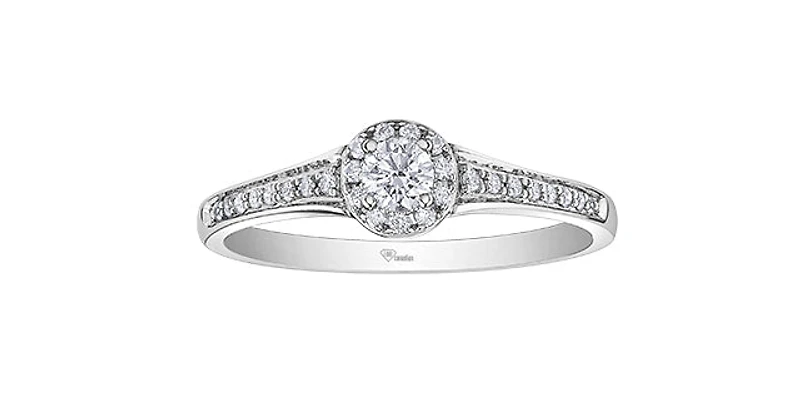 10K White Gold 0.25cttw Canadian Diamond Engagement Ring, Size 6.5