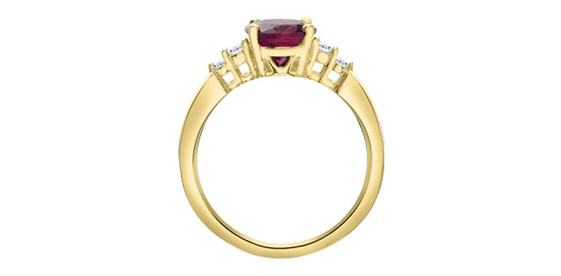 10K Yellow Gold Oval Cut Rhodolite Garnet and Diamond Ring - 4.5