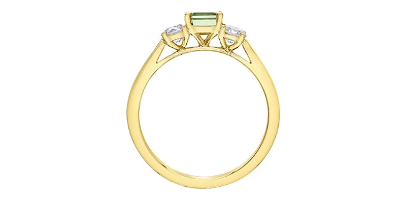 14K Yellow Gold Green Sapphire & Diamond Ring