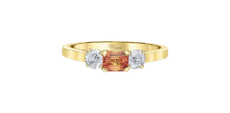 14K Yellow Gold Orange Sapphire & Diamond Ring
