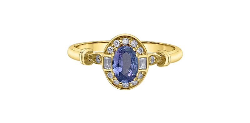 10K Yellow Gold Tanzanite , White sapphire and Diamond Ring - yellow gold / 4