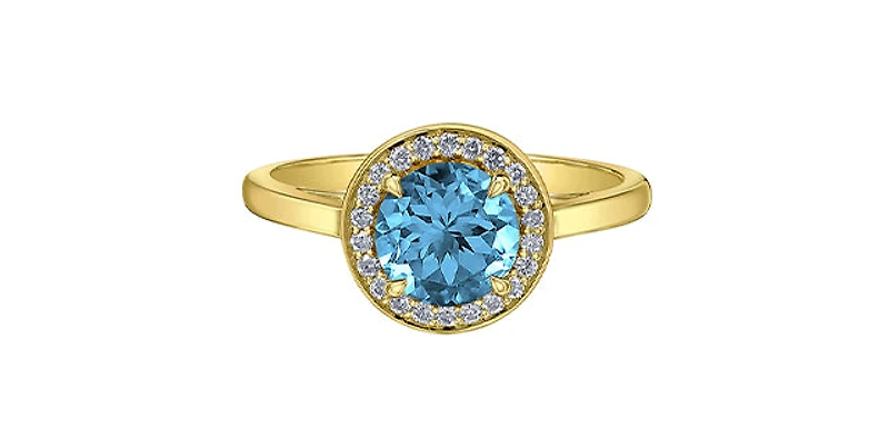 10K Yellow Gold Blue Topaz and Diamond Ring - yellow gold / 4