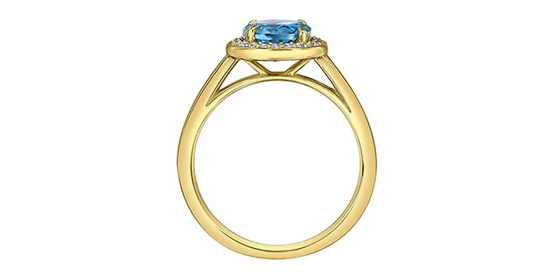 10K Yellow Gold Blue Topaz and Diamond Ring - yellow gold / 4