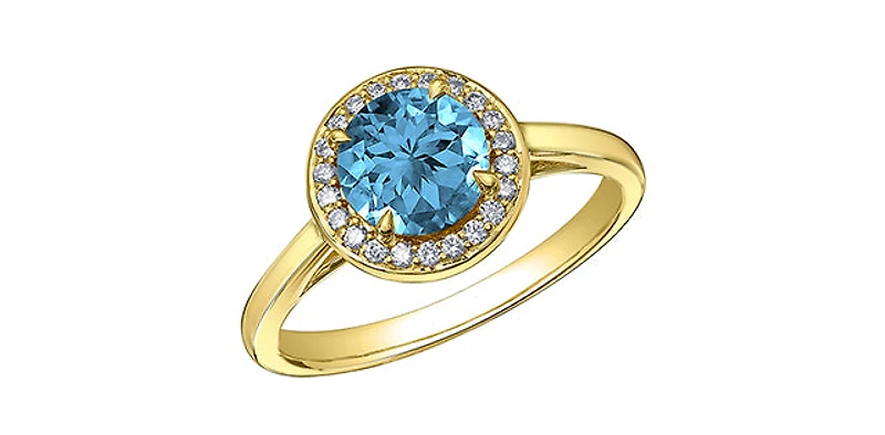 10K Yellow Gold Blue Topaz and Diamond Ring - yellow gold / 4