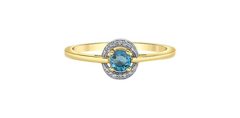 10K Yellow Gold Blue Topaz and Diamond Ring - 4 /