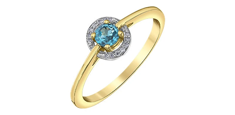 10K Yellow Gold Blue Topaz and Diamond Ring - 4 /