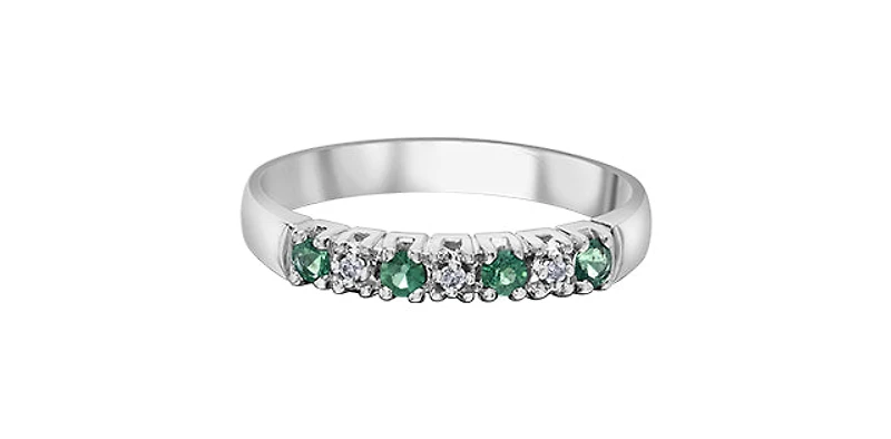 10K White Gold Genuine Emerald and 0.02cttw Diamond Ring