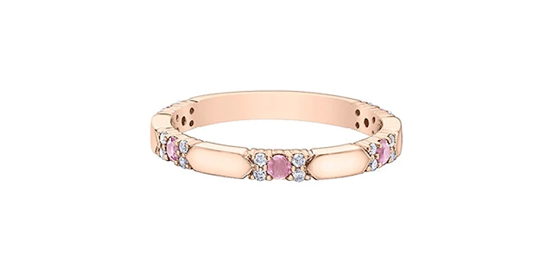 10K Rose Gold Pink Sapphire & Diamond Ring, size 5.75 - 4.5
