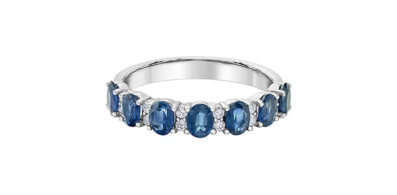 10K White Gold Sapphire & Diamond Ring, size 6.5 - 4.5