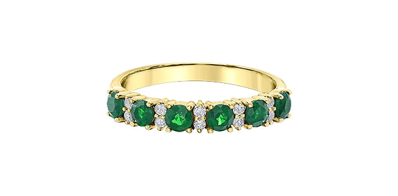 10K Yellow Gold Genuine Emerald & 0.10cttw Diamond Ring
