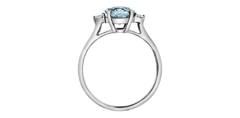 14K White Gold Aquamarine and 0.10cttw Canadian Diamond Ring - 4 / White gold