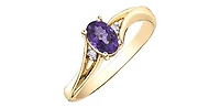 10K Yellow Gold Genuine Amethyst & Diamond Ring