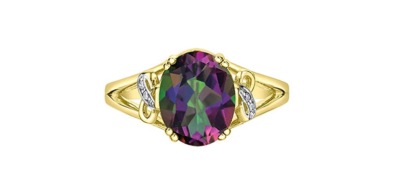 10K Yellow Gold Mystic Topaz & Diamond Ring