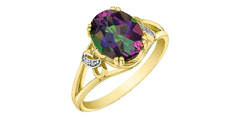 10K Yellow Gold Mystic Topaz & Diamond Ring