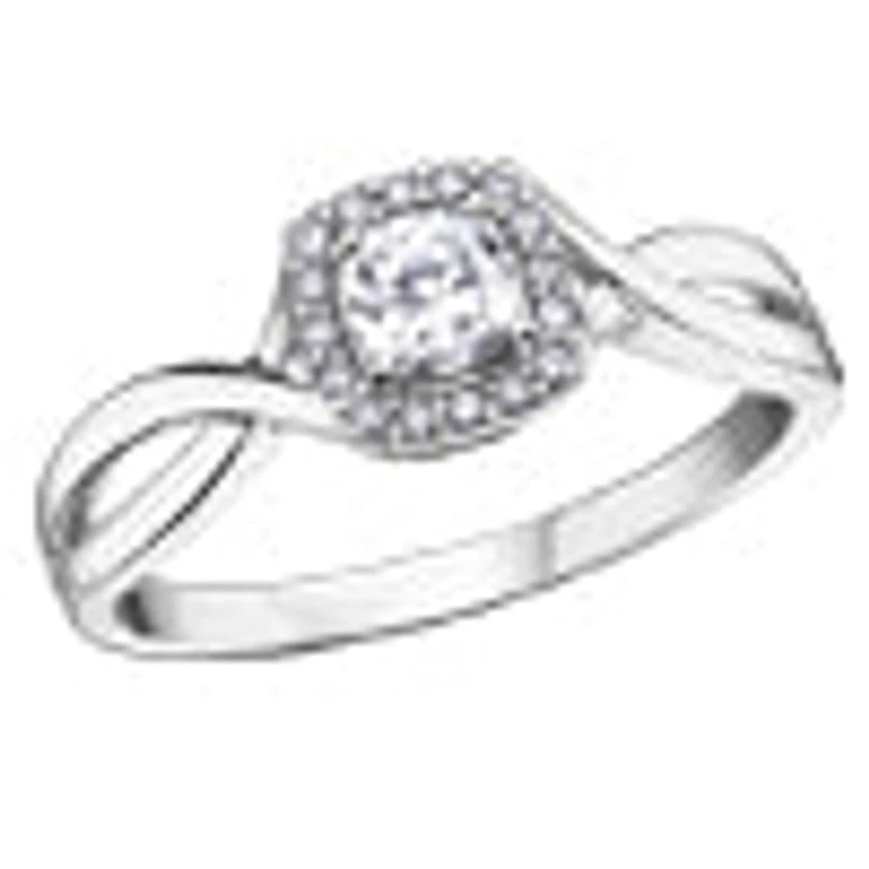 10K White Gold Zircon and Diamond Ring - / 4.5