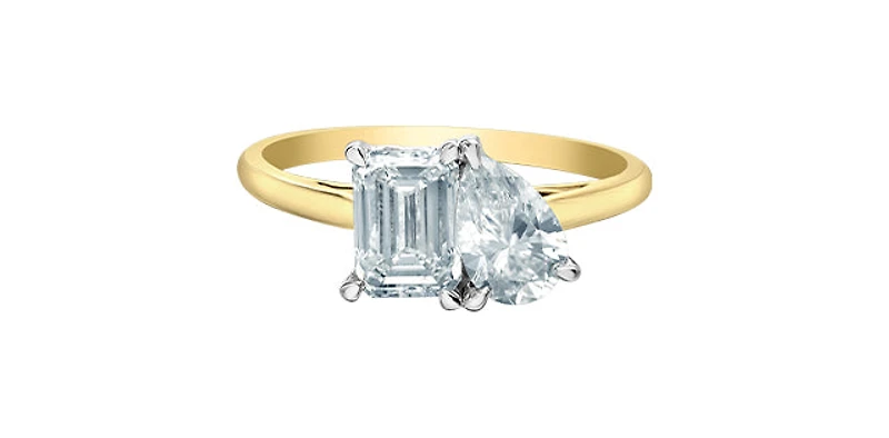 14K Yellow and White Gold 1.02ttw Emerald Pear cut Lab Grown Diamond Ring - 4 /